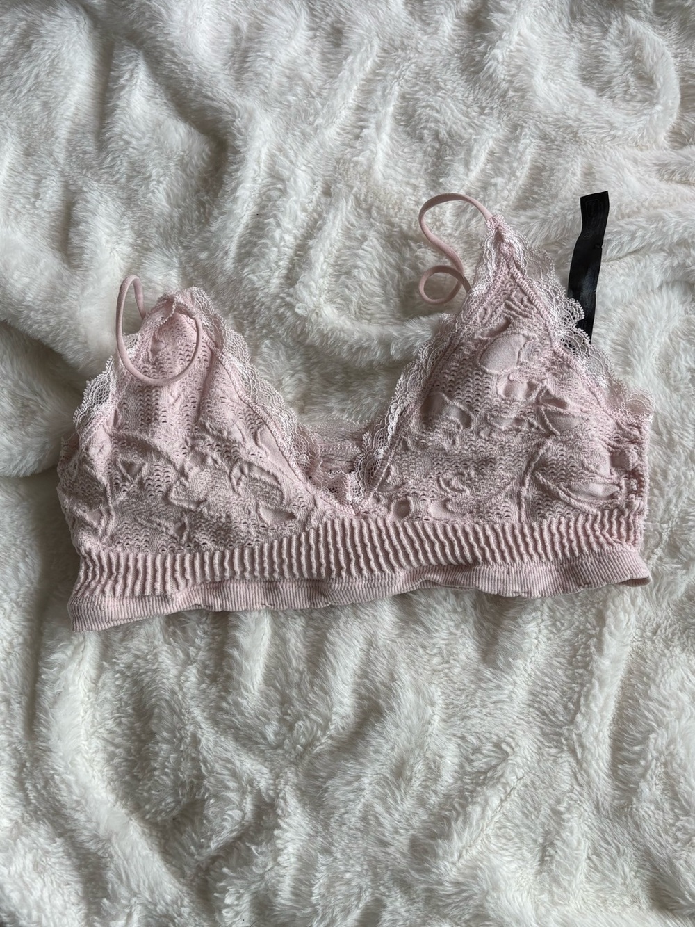 Urban Outfitters Pink Lace Bralette - Soft Ribbed Band